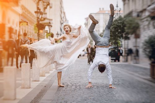 Bride and Groom Being Goofy for Photos