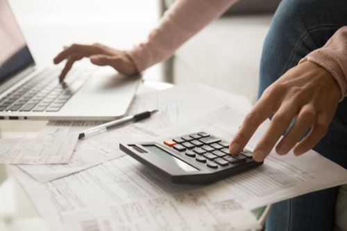 Person With Computer and Calculator